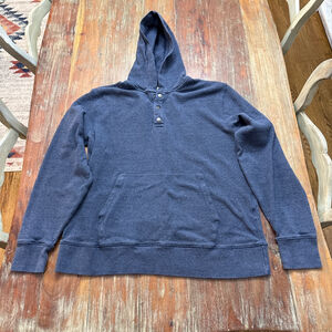 Pact Men’s Organic Cotton Snap Neck Hoodie Blue Charcoal Heather Large L
